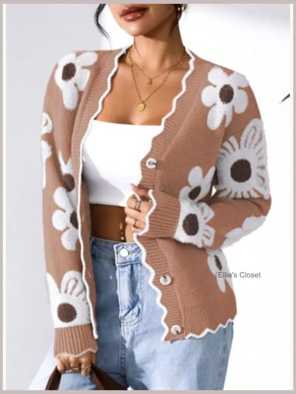 Women's Fuzzy Cardigan Sweater Long Sleeve V-Neck Button Down Open Front Floral